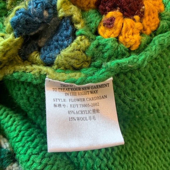 VTG 90s Granny Square Crochet Cardigan Sweater Green Cottage Wool Boho Floral - Picture 6 of 6